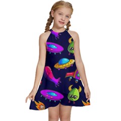 Space Pattern Kids  Halter Collar Waist Tie Chiffon Dress by Amaryn4rt