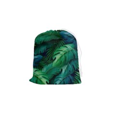 Tropical Green Leaves Background Drawstring Pouch (small) by Amaryn4rt