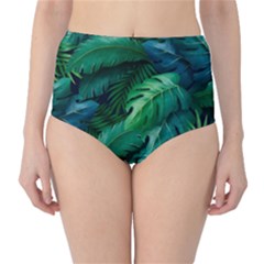 Tropical Green Leaves Background Classic High-waist Bikini Bottoms by Amaryn4rt