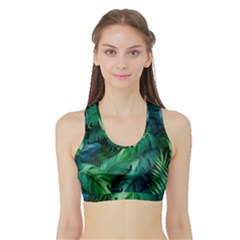 Tropical Green Leaves Background Sports Bra With Border by Amaryn4rt