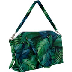 Tropical Green Leaves Background Canvas Crossbody Bag by Amaryn4rt