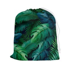 Tropical Green Leaves Background Drawstring Pouch (2xl) by Amaryn4rt