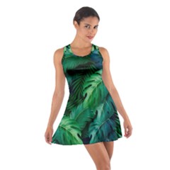 Tropical Green Leaves Background Cotton Racerback Dress by Amaryn4rt