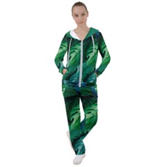 Tropical Green Leaves Background Women s Tracksuit by Amaryn4rt