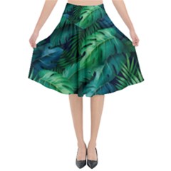 Tropical Green Leaves Background Flared Midi Skirt by Amaryn4rt