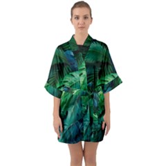 Tropical Green Leaves Background Half Sleeve Satin Kimono  by Amaryn4rt