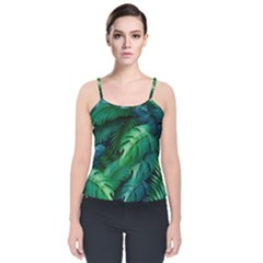 Tropical Green Leaves Background Velvet Spaghetti Strap Top by Amaryn4rt