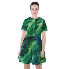 Tropical Green Leaves Background Sailor Dress by Amaryn4rt