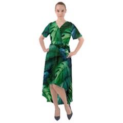 Tropical Green Leaves Background Front Wrap High Low Dress by Amaryn4rt