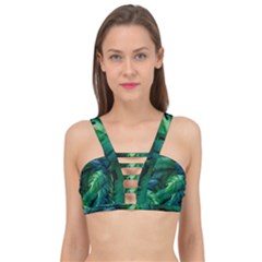 Tropical Green Leaves Background Cage Up Bikini Top by Amaryn4rt