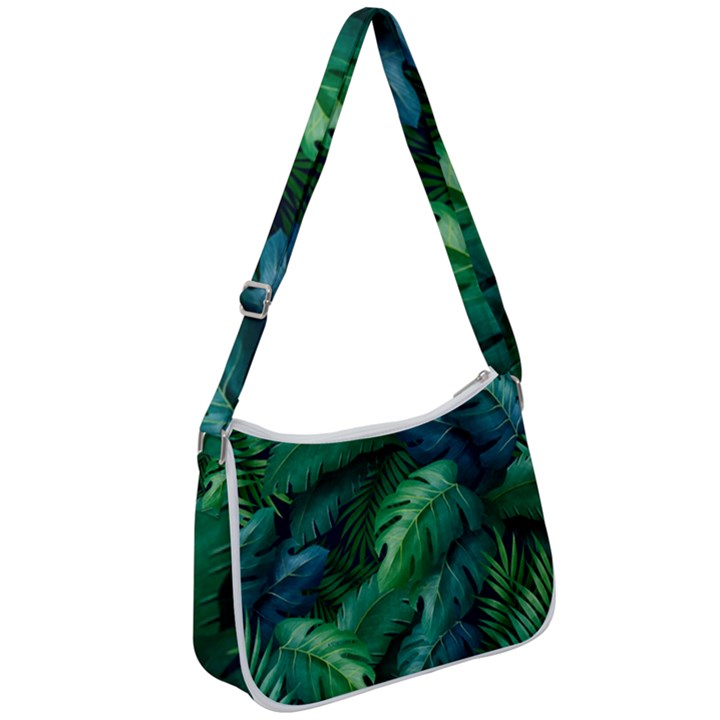 Tropical Green Leaves Background Zip Up Shoulder Bag