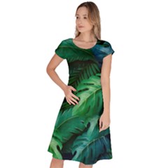 Tropical Green Leaves Background Classic Short Sleeve Dress by Amaryn4rt