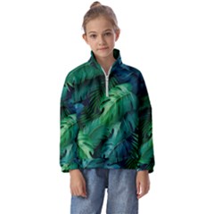 Tropical Green Leaves Background Kids  Half Zip Hoodie by Amaryn4rt