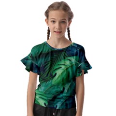 Tropical Green Leaves Background Kids  Cut Out Flutter Sleeves by Amaryn4rt