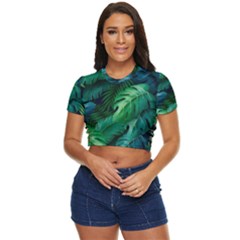 Tropical Green Leaves Background Side Button Cropped Tee by Amaryn4rt