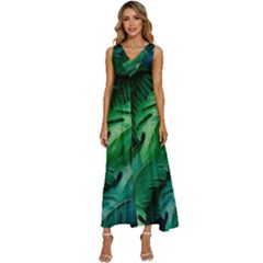 Tropical Green Leaves Background V-neck Sleeveless Loose Fit Overalls by Amaryn4rt