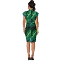 Tropical Green Leaves Background Vintage Frill Sleeve V-Neck Bodycon Dress View4