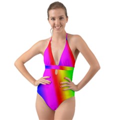 Multi Color Rainbow Background Halter Cut-out One Piece Swimsuit by Amaryn4rt