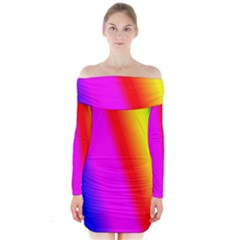 Multi Color Rainbow Background Long Sleeve Off Shoulder Dress by Amaryn4rt