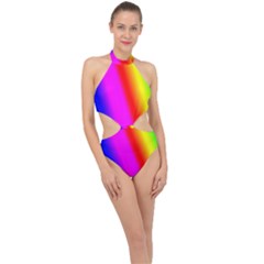 Multi Color Rainbow Background Halter Side Cut Swimsuit by Amaryn4rt