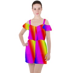 Multi Color Rainbow Background Ruffle Cut Out Chiffon Playsuit by Amaryn4rt