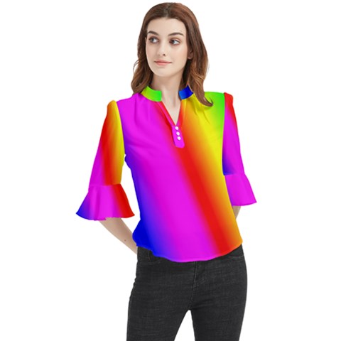 Multi Color Rainbow Background Loose Horn Sleeve Chiffon Blouse by Amaryn4rt