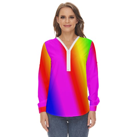 Multi Color Rainbow Background Zip Up Long Sleeve Blouse by Amaryn4rt