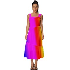 Multi Color Rainbow Background Square Neckline Tiered Midi Dress by Amaryn4rt