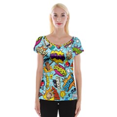 Comic Elements Colorful Seamless Pattern Cap Sleeve Top by Amaryn4rt