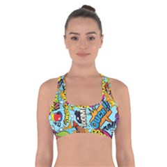 Comic Elements Colorful Seamless Pattern Cross Back Sports Bra by Amaryn4rt