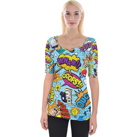 Comic Elements Colorful Seamless Pattern Wide Neckline Tee by Amaryn4rt