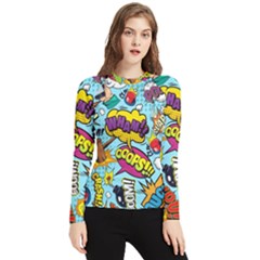 Comic Elements Colorful Seamless Pattern Women s Long Sleeve Rash Guard by Amaryn4rt