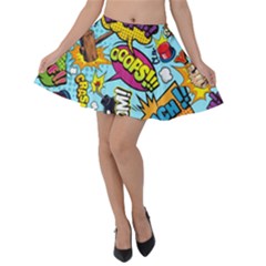 Comic Elements Colorful Seamless Pattern Velvet Skater Skirt by Amaryn4rt