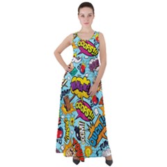 Comic Elements Colorful Seamless Pattern Empire Waist Velour Maxi Dress by Amaryn4rt