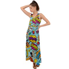 Comic Elements Colorful Seamless Pattern V-neck Chiffon Maxi Dress by Amaryn4rt