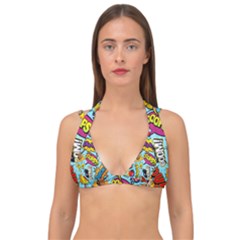 Comic Elements Colorful Seamless Pattern Double Strap Halter Bikini Top by Amaryn4rt