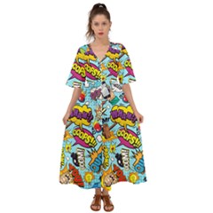 Comic Elements Colorful Seamless Pattern Kimono Sleeve Boho Dress by Amaryn4rt