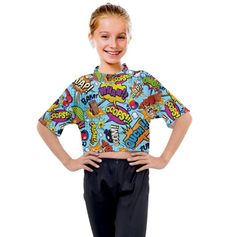 Comic Elements Colorful Seamless Pattern Kids Mock Neck Tee by Amaryn4rt