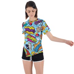 Comic Elements Colorful Seamless Pattern Asymmetrical Short Sleeve Sports Tee by Amaryn4rt