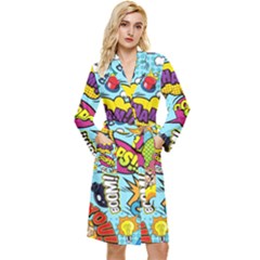 Comic Elements Colorful Seamless Pattern Long Sleeve Velvet Robe by Amaryn4rt