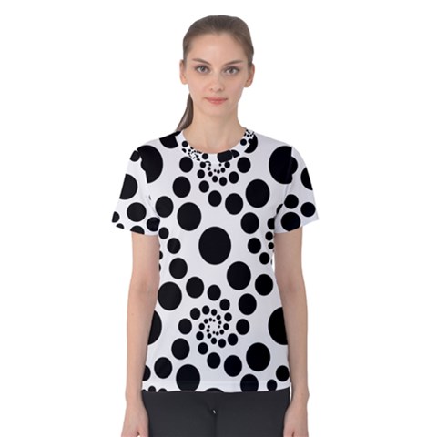 Dot Dots Round Black And White Women s Cotton Tee by Amaryn4rt