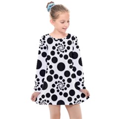 Dot Dots Round Black And White Kids  Long Sleeve Dress by Amaryn4rt