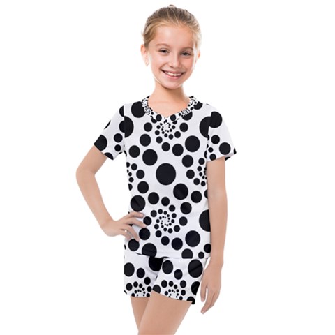 Dot Dots Round Black And White Kids  Mesh Tee And Shorts Set by Amaryn4rt