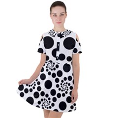 Dot Dots Round Black And White Short Sleeve Shoulder Cut Out Dress  by Amaryn4rt