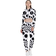 Dot Dots Round Black And White Cropped Zip Up Lounge Set by Amaryn4rt