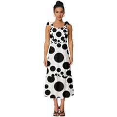 Dot Dots Round Black And White Tie-strap Tiered Midi Chiffon Dress by Amaryn4rt