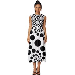 Dot Dots Round Black And White Sleeveless Round Neck Midi Dress