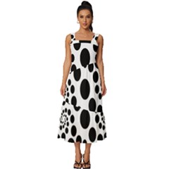 Dot Dots Round Black And White Square Neckline Tiered Midi Dress by Amaryn4rt