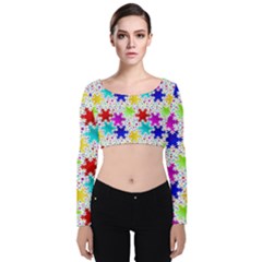 Snowflake Pattern Repeated Velvet Long Sleeve Crop Top by Amaryn4rt