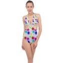 Snowflake Pattern Repeated Halter Front Plunge Swimsuit View1